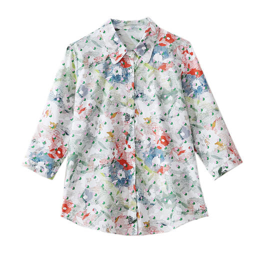 复古修身，别致设计感花色衬衫女夏季新款七分袖衬衣KQL-E253N8038 商品图4