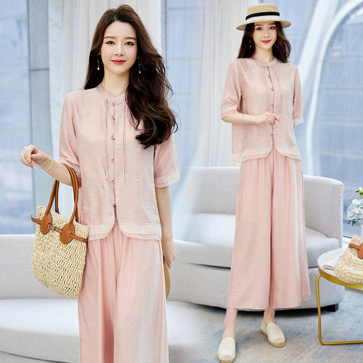 时尚气质，纯色棉麻套装HR-YGYL8909 商品图2