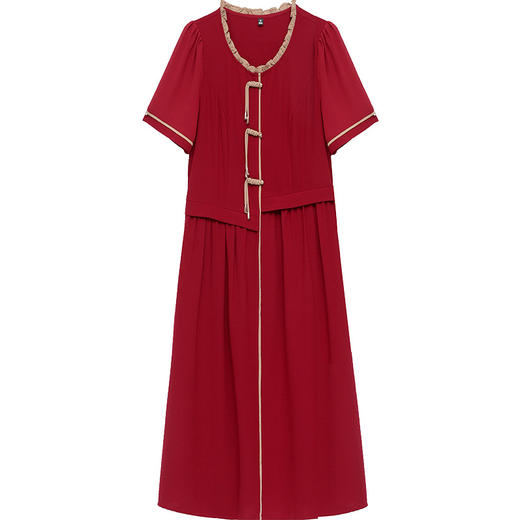 优雅修身，复古盘扣花边短袖连衣裙QYM-HSY-E23A016-Y 商品图4