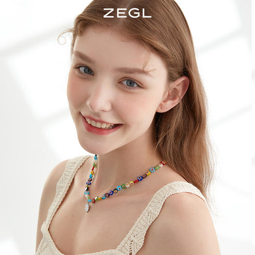 ZEGL夏日多巴胺穿搭琉璃花朵小雏菊项链女小众彩色彩虹串珠锁骨链 商品图2