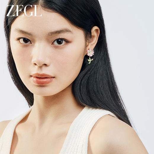 ZEGL设计师童心彩绘系列笑脸花朵耳环女耳钉银针耳饰 商品图3