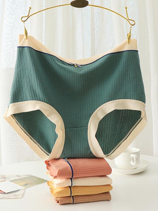 【5条装】芳妮诗2023年新款纯棉高腰内裤三角裤777#（豆沙-墨绿-柔黄-香槟-卡其） 商品图2