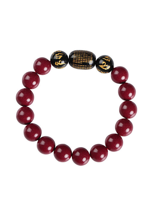【纯正朱砂】黑曜石 六字真言心经桶珠朱砂手链 商品图4