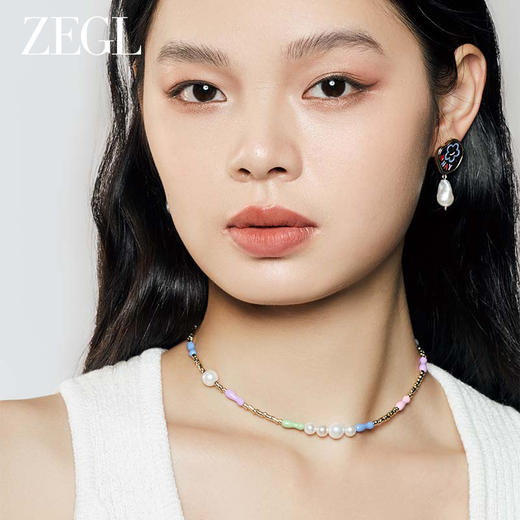 ZEGL设计师童心彩绘系列紫色小花项链女生串珠叠戴花朵夏天多巴胺穿搭锁骨链 商品图5