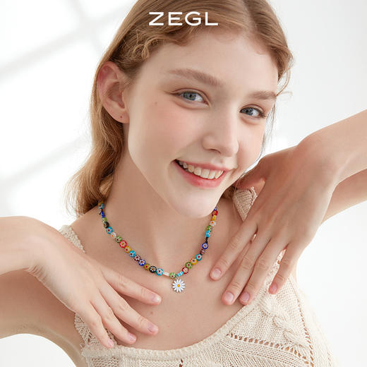 ZEGL夏日多巴胺穿搭琉璃花朵小雏菊项链女小众彩色彩虹串珠锁骨链 商品图1