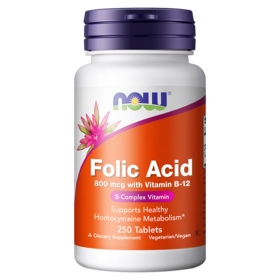 NOW800mcg叶酸维生素B12美国进口250片/瓶