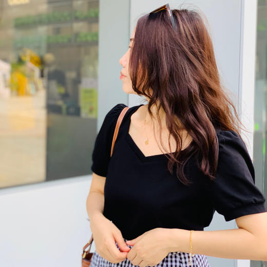 【百图lulu定制】【现货】【万金油T恤】鸡心领 小泡泡袖  短袖T恤 商品图7