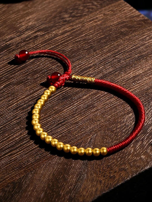 黄金十全十美硬金红绳手链女编绳手串本命年首饰简约调节幸运手绳1串10颗 商品图4