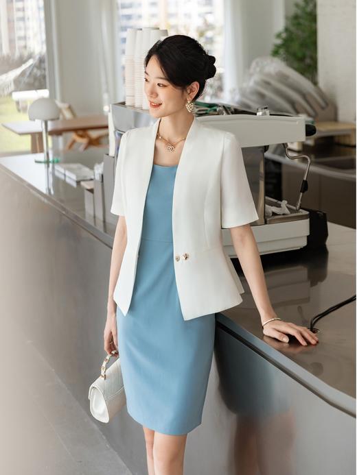气质通勤职业西装套裙女蓝色无袖连衣裙修身显瘦两件套 商品图2