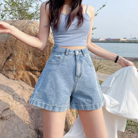 【显高显瘦！新款夏季高腰卷边a字牛仔裤】展现出你的完美体态，无限搭配，宽松版型，牛仔短裤女超高腰宽松显瘦夏季ins 商品图3