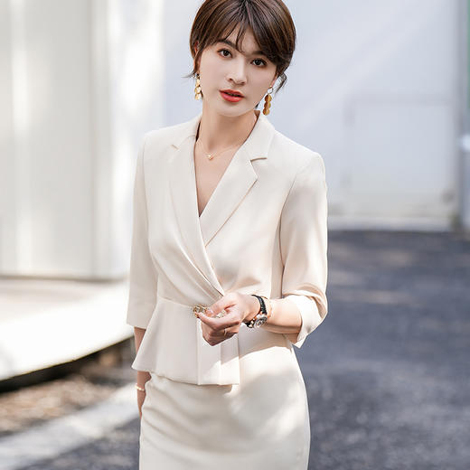 假两件洋装女七分袖夏季新款收腰V领包臀裙西装裙 商品图2