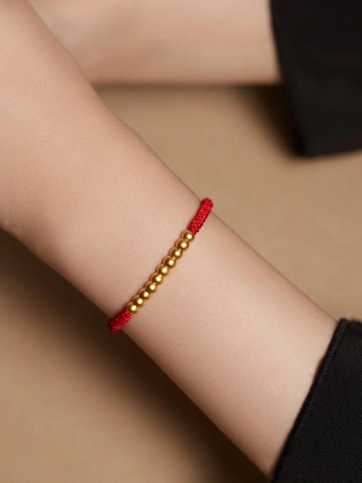 黄金十全十美硬金红绳手链女编绳手串本命年首饰简约调节幸运手绳1串10颗 商品图1