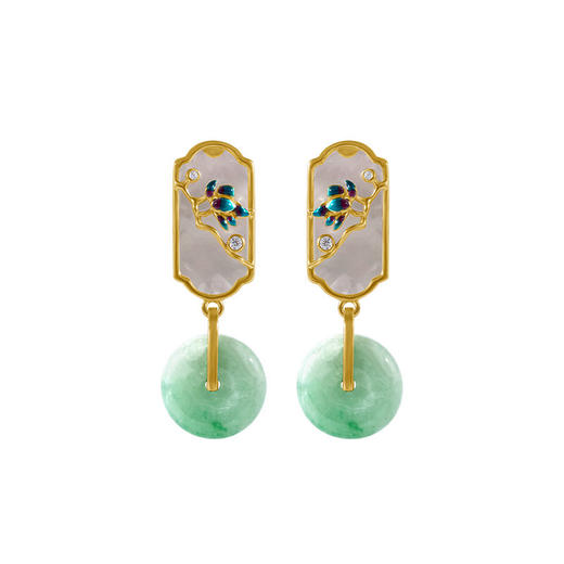 国潮翡翠轻奢耳环女小众复古风女平安扣玉石耳环旗袍汉服耳饰气质 商品图4