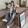 夏季新款时尚阔腿高腰牛仔裤高弹力显瘦遮肉阔腿裤女裤垂感拖地裤 商品缩略图0