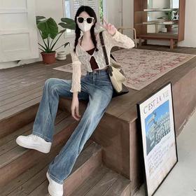 夏季新款时尚阔腿高腰牛仔裤高弹力显瘦遮肉阔腿裤女裤垂感拖地裤