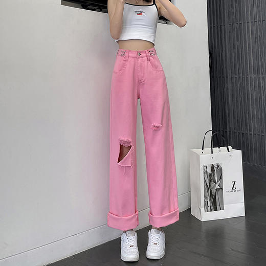 【穿出逆天大长腿！显瘦高腰牛仔裤】时尚百搭，宽松休闲，舒适亲肤，吸汗透气，抗皱耐磨，直筒宽松新款垂感拖地阔腿裤子 商品图3