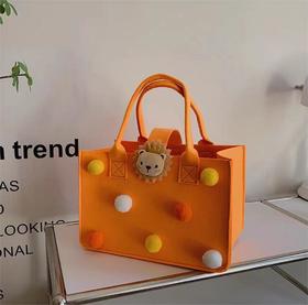 网红毛毡手提包-浅桔皇冠狮子