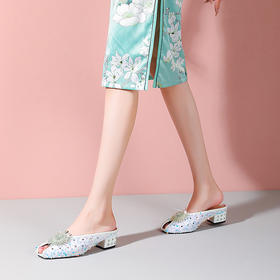 时尚外穿中跟鱼嘴半拖鞋懒人穆勒鞋YSML-A096-201