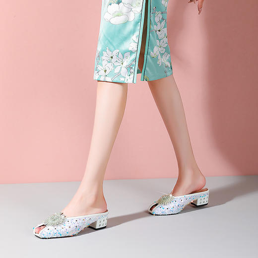 时尚外穿中跟鱼嘴半拖鞋懒人穆勒鞋YSML-A096-201 商品图0