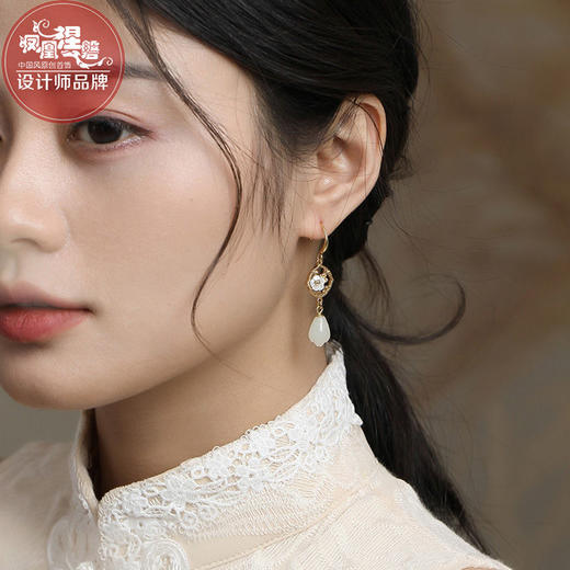 古风玉耳环玉质耳坠女旗袍配饰耳饰中国风 商品图2