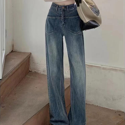 夏季新款时尚阔腿高腰牛仔裤高弹力显瘦遮肉阔腿裤女裤垂感拖地裤 商品图3