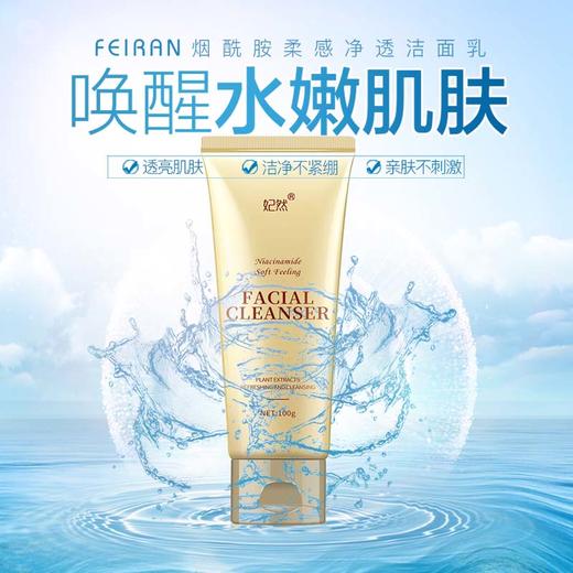 【福利品】妃然烟酰胺柔感净透洁面乳100g  提亮肤色补水保湿深层清洁毛孔控油 商品图0