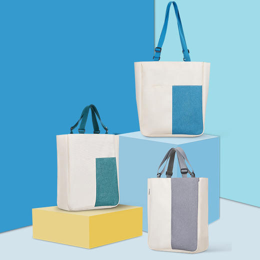 齐心A8168莫兰迪大容量手提袋B4帆布袋补习袋学习资料袋拉链背袋1个 商品图3