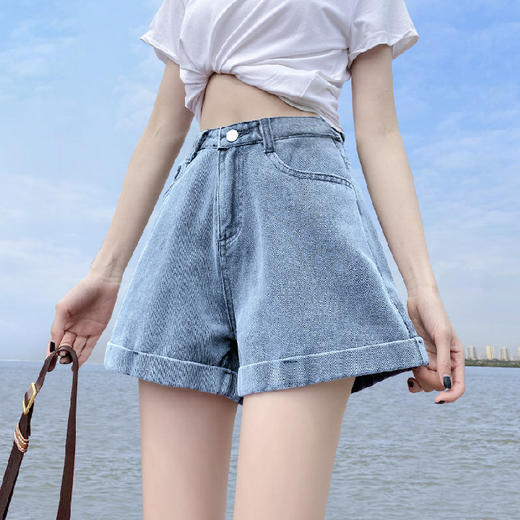 【显高显瘦！新款夏季高腰卷边a字牛仔裤】展现出你的完美体态，无限搭配，宽松版型，牛仔短裤女超高腰宽松显瘦夏季ins 商品图4