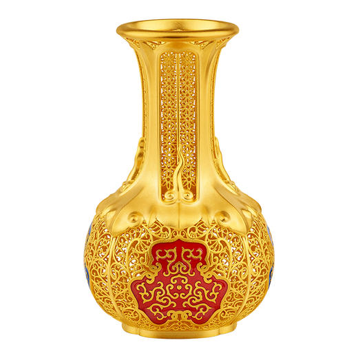 《福佑吉祥》雕刻青瓷  彩绘金鞍 花丝足银金瓶 祝福吉祥平安 双大师监制 工艺品摆件 商品图4