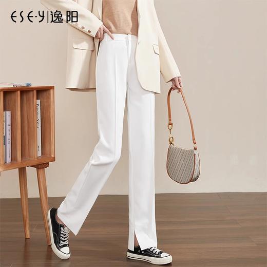 逸阳白色开叉窄版阔腿裤女2023春夏直筒宽松高腰垂感休闲裤子0880 商品图1