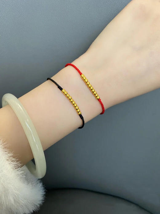 黄金十全十美硬金红绳手链女编绳手串本命年首饰简约调节幸运手绳1串10颗 商品图3