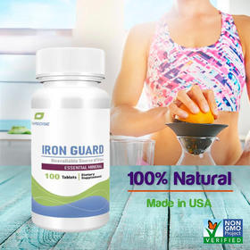 【复合贫血因子】Iron Guard 100片 专利螯合铁+当归+覆盆子+活性叶酸+甲基B12+VC不伤肠胃