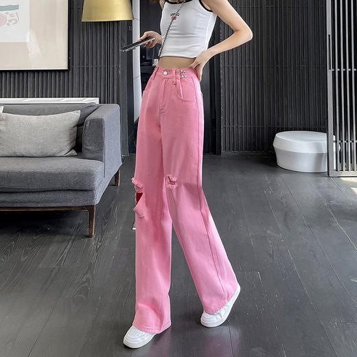 【穿出逆天大长腿！显瘦高腰牛仔裤】时尚百搭，宽松休闲，舒适亲肤，吸汗透气，抗皱耐磨，直筒宽松新款垂感拖地阔腿裤子 商品图2