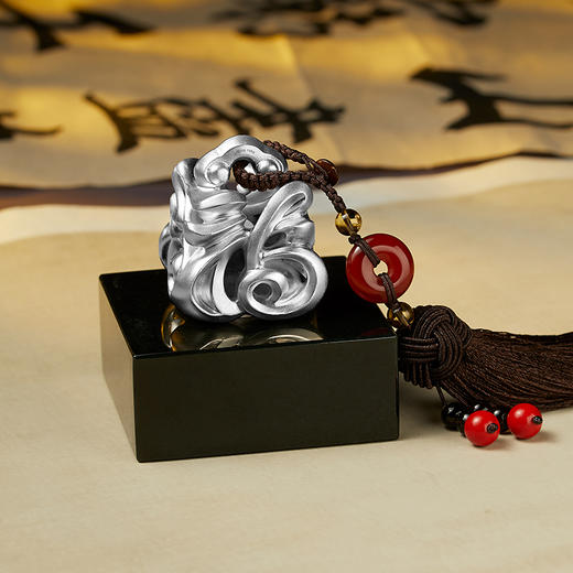 《玲珑福玺》&《玲珑福印》创意足银玲珑福字钮  配和田玉（青玉）印章玉玺文房雅礼 商品图2