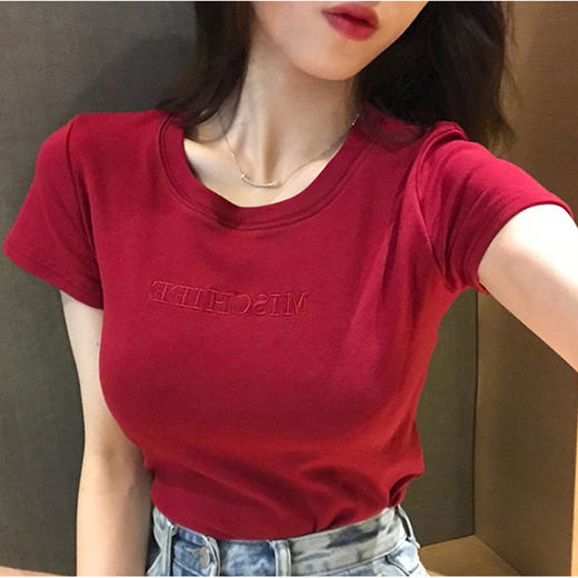 【韩版修身显身材！】性感修身而不失端庄，简约大方，舒适服帖，女夏季短袖女装韩版修身上衣衣服。 商品图2