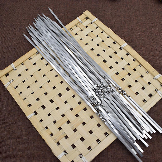 304电烤箱挂钩烧烤签子不锈钢木柄扁圆签烤羊肉串签烧烤工具全套 商品图4