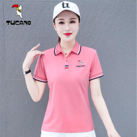 DD-休闲POLO女士短袖夏季时尚百搭工作服女t恤女韩版印花