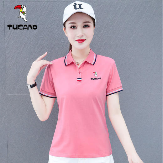 DD-休闲POLO女士短袖夏季时尚百搭工作服女t恤女韩版印花 商品图0