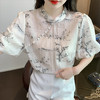 KQL537T6750印花天丝衬衫女2023夏季新款短袖设计感洋气泡泡袖显瘦上衣潮 商品缩略图1