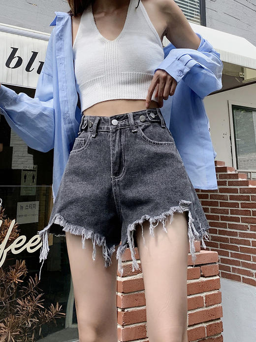 【时尚百搭！百搭高腰牛仔短裤】遮肉显瘦，黑色牛仔短裤女新款，春夏韩版百搭 商品图0