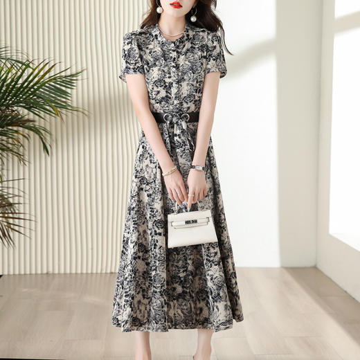 贵妇人气质黑色碎花连衣裙妈妈装HR-WY78129 商品图2