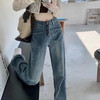 夏季新款时尚阔腿高腰牛仔裤高弹力显瘦遮肉阔腿裤女裤垂感拖地裤 商品缩略图1