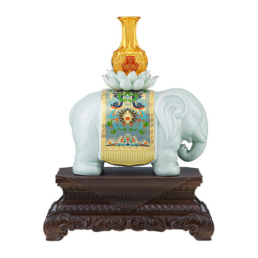 《福佑吉祥》雕刻青瓷  彩绘金鞍 花丝足银金瓶 祝福吉祥平安 双大师监制 工艺品摆件 商品图3