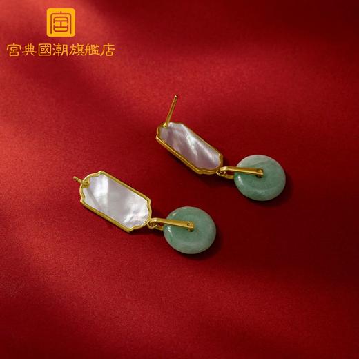 国潮翡翠轻奢耳环女小众复古风女平安扣玉石耳环旗袍汉服耳饰气质 商品图3