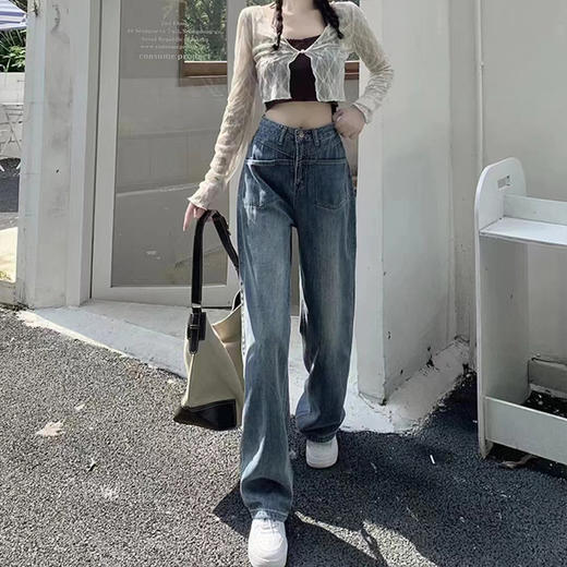 夏季新款时尚阔腿高腰牛仔裤高弹力显瘦遮肉阔腿裤女裤垂感拖地裤 商品图4