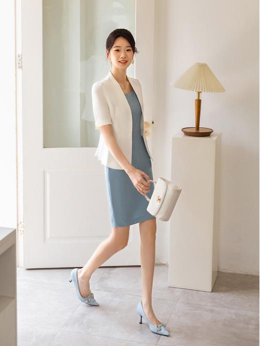 气质通勤职业西装套裙女蓝色无袖连衣裙修身显瘦两件套 商品图3