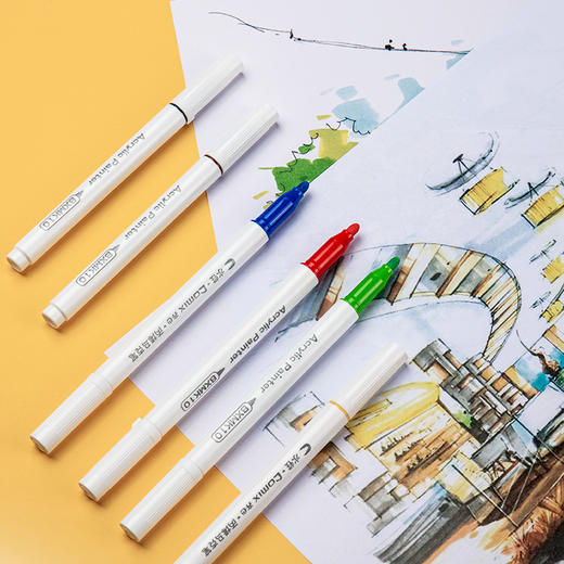 齐心BXMK10-12丙烯马克笔彩色记号笔彩色水笔防水覆盖附着性好学生儿童彩绘12色 商品图2