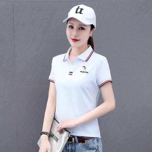 DD-休闲POLO女士短袖夏季时尚百搭工作服女t恤女韩版印花 商品图3