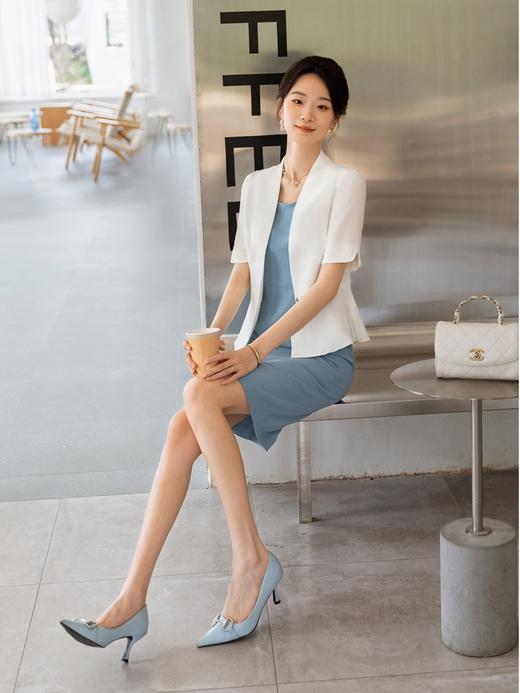 气质通勤职业西装套裙女蓝色无袖连衣裙修身显瘦两件套 商品图4