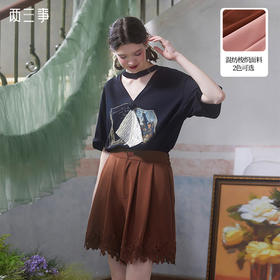 两三事繁华浮世夏季新款甜美蕾丝边裤脚高腰短裤女宽松